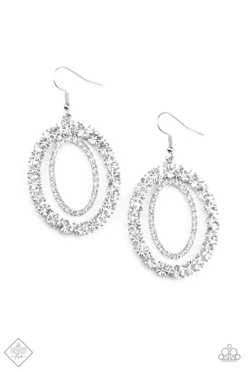 Deluxe Luxury - Oversized White Encircled Encrusted Stacked Earrings E#2599