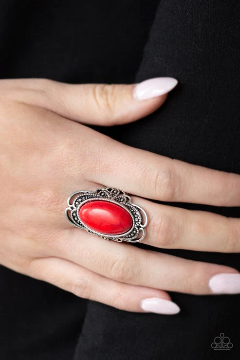 Desert Flavor - Oversized Fiery Red Nestled Studded Stone Petal Bloom Ring R#1943