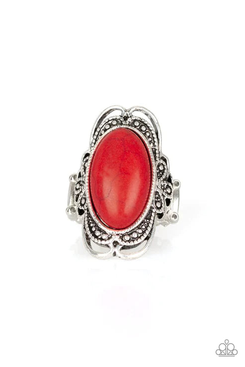 Desert Flavor - Oversized Fiery Red Nestled Studded Stone Petal Bloom Ring R#1943