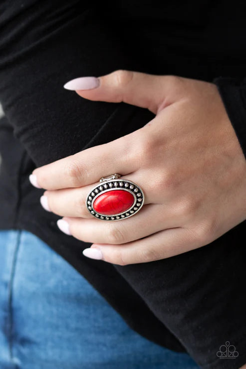 Desert Heat - Oversized Fiery Red Oval Studded Stone Ring R#1782