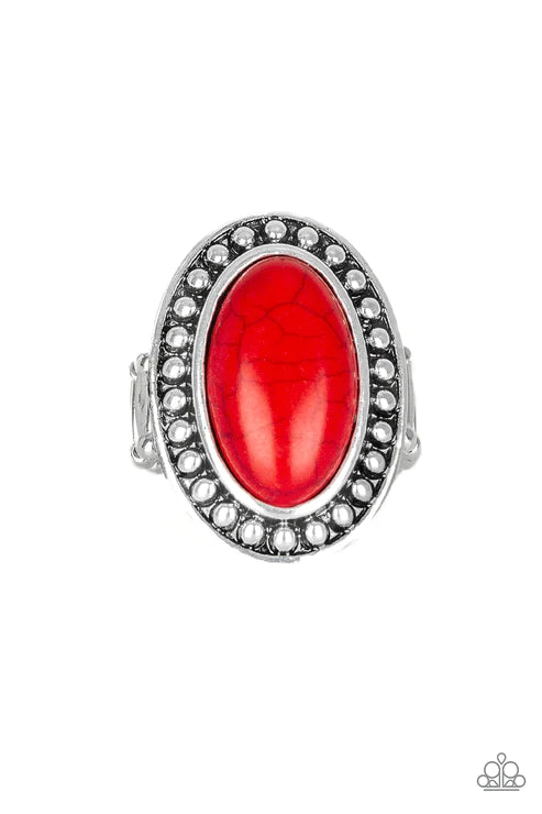 Desert Heat - Oversized Fiery Red Oval Studded Stone Ring R#1782
