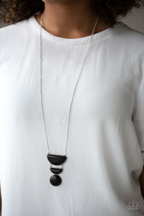 Desert Mason - Matte Black Half-Moon/Round Stone Necklace N#2149