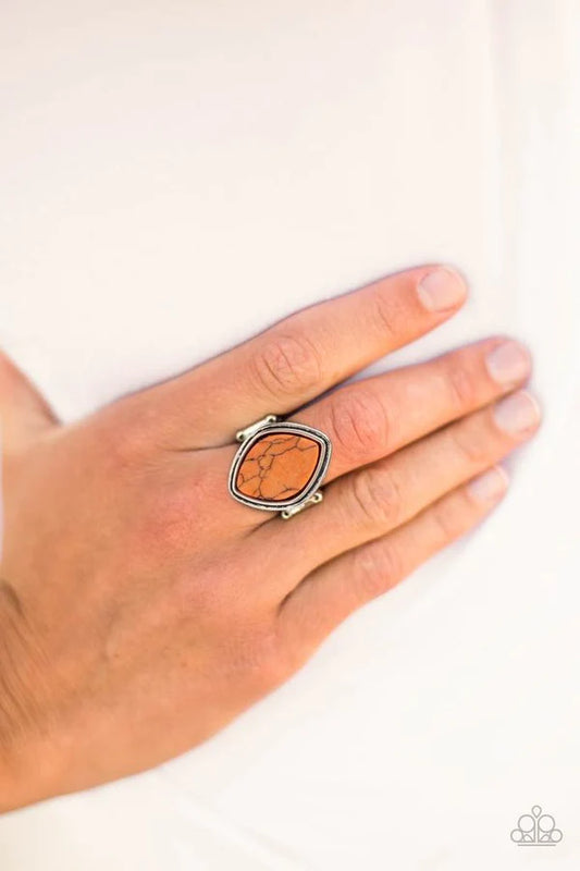 Desert Zen - Orange Asymmetrical Slab Stone Stacked Frame Ring R#783