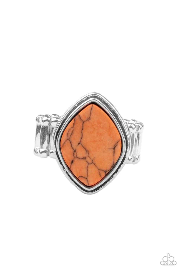 Desert Zen - Orange Asymmetrical Slab Stone Stacked Frame Ring R#783