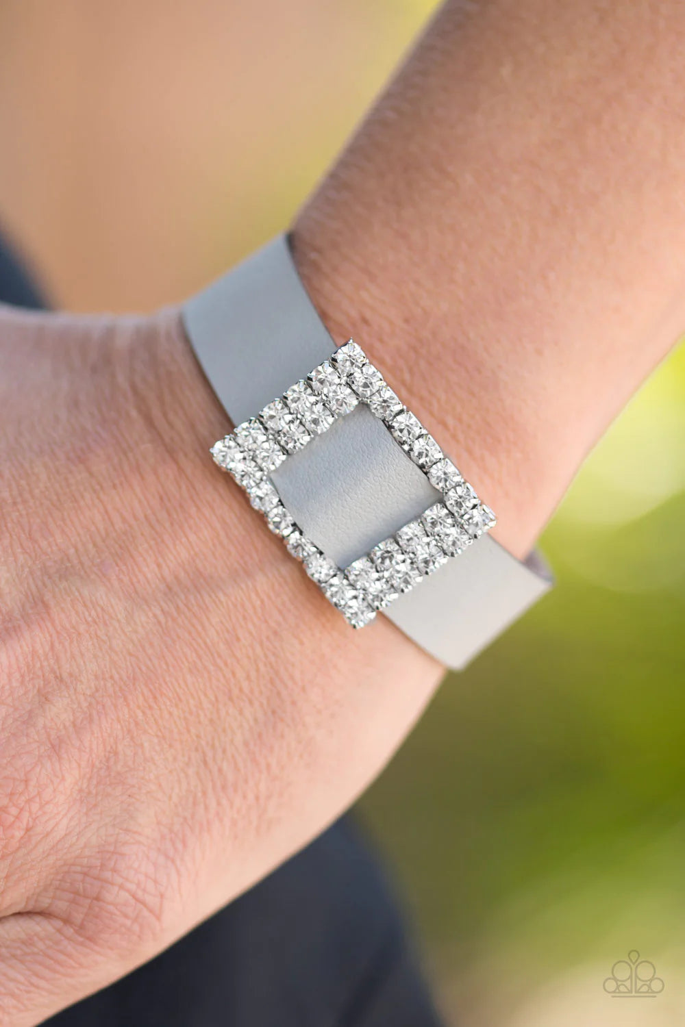 Diamond Diva - Silver/Gray Encrusted Slide Along Leather Bracelet B#1162