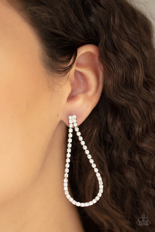 Diamond Drops - Oversized White Encrusted Loop Teardrop Earrings E#2416