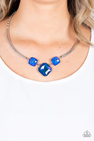 Divine IRIDESCENCE - Oversized Blue Iridescent UV Shimmer Radiant Cut Curved Necklace N#232