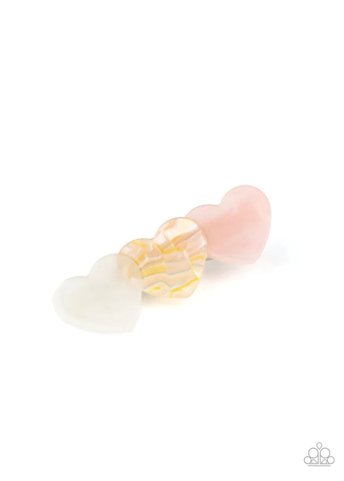 Doesnt HEART To Ask - Oversized Pink (White/Multicolored/Pink) Overlap 3D Heart Trio Shell Hair Clip H#938
