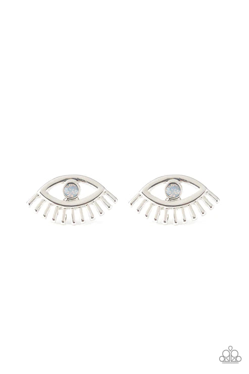 Dont Blink - Multi Opalescent Silver Eye Earrings E#2633