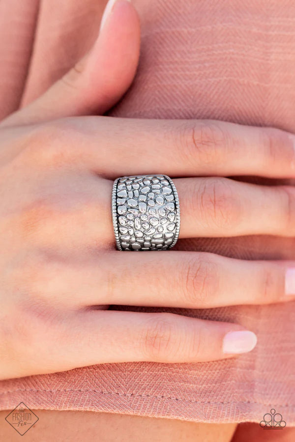 Dotted Decorum - Silver Studded Textured Cobblestone Ring R#1247