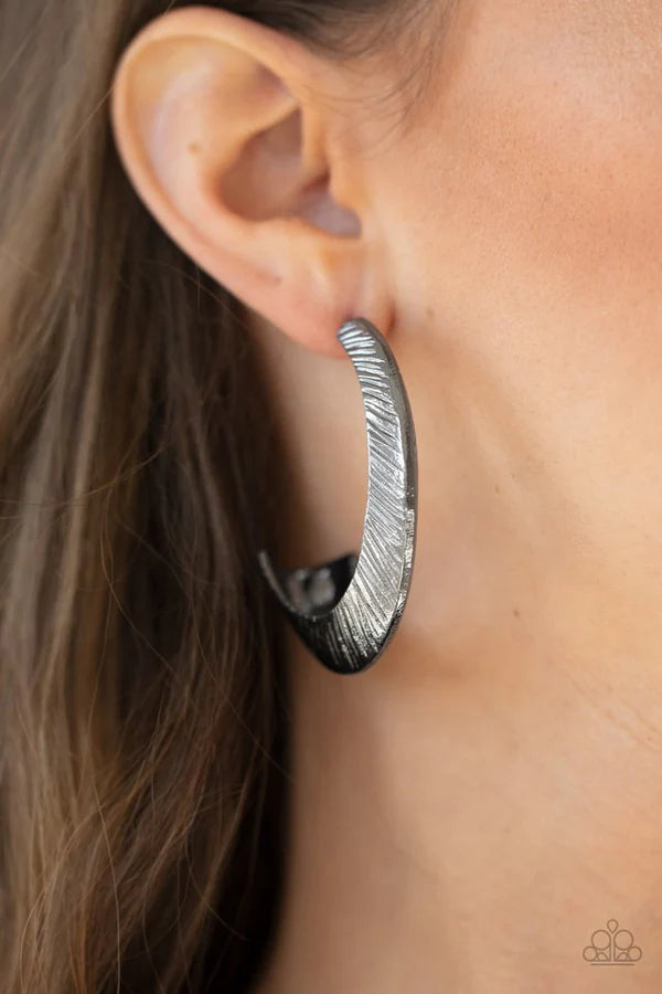 I Double FLARE You - Black Etched Sporadic Hoop Earrings E#214