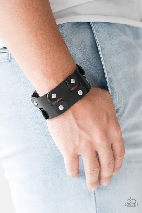 Downright Desperado - Oversized Black Studded Leather Urban Bracelet B#1660