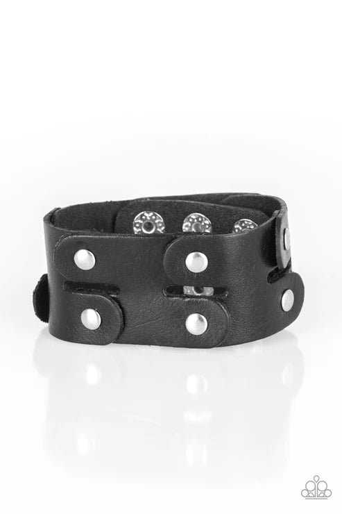 Downright Desperado - Oversized Black Studded Leather Urban Bracelet B#1660