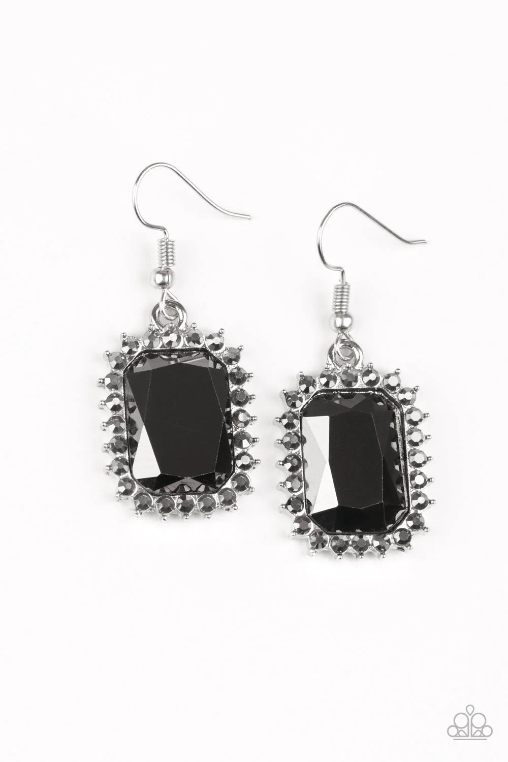 Downtown Dapper - Oversized Black/Hematite Encrusted Regal Emerald Cut Earrings E#1385