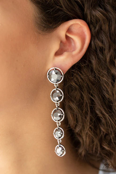 Drippin In Starlight - Oversized Silver Faceted Hematite Drip Earrings E#2457