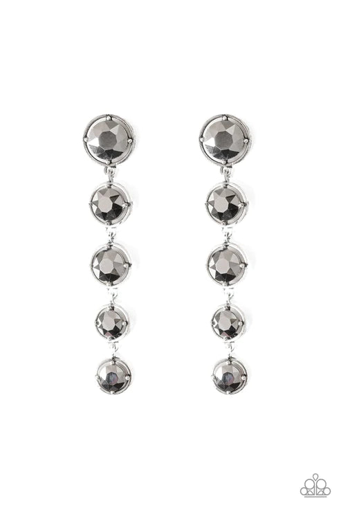 Drippin In Starlight - Oversized Silver Faceted Hematite Drip Earrings E#2457