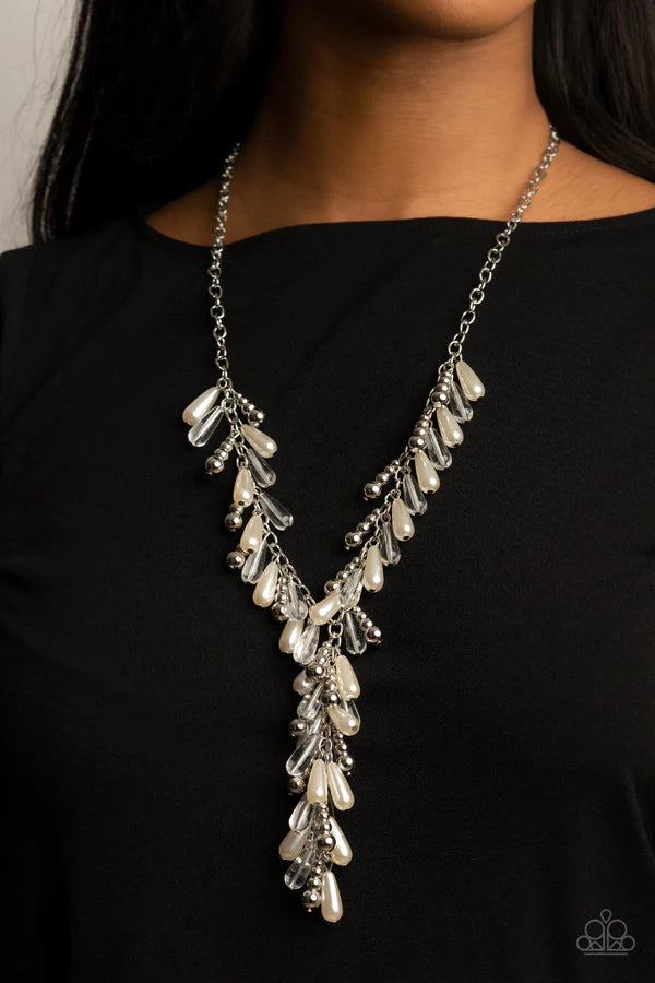 Dripping with DIVA-ttitude - Oversized White Pearl Clustered Drip Extended Teardrop Tassel Necklace N#864