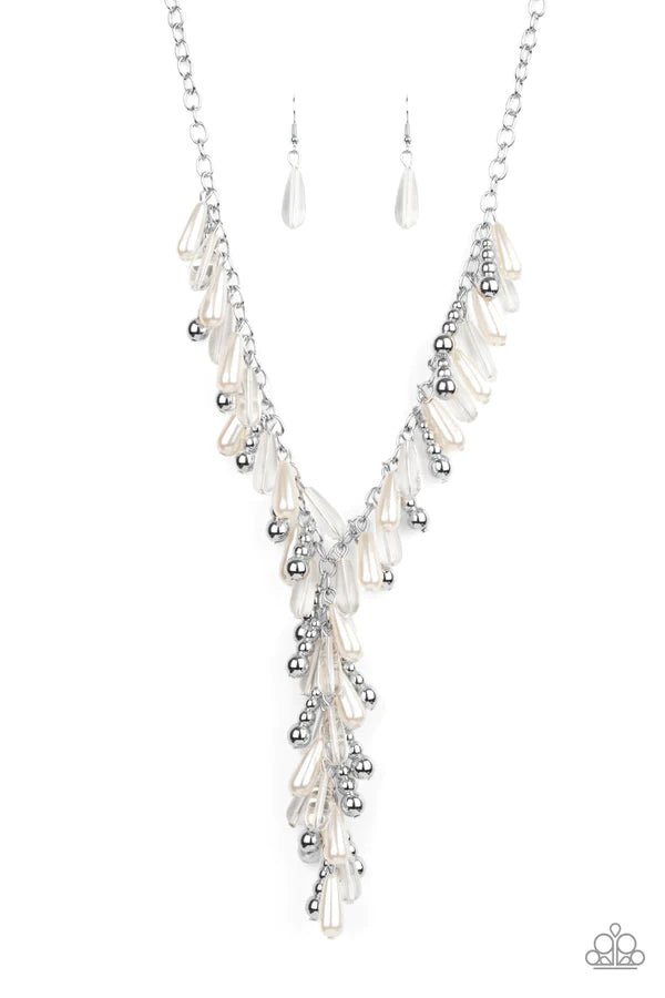 Dripping with DIVA-ttitude - Oversized White Pearl Clustered Drip Extended Teardrop Tassel Necklace N#864
