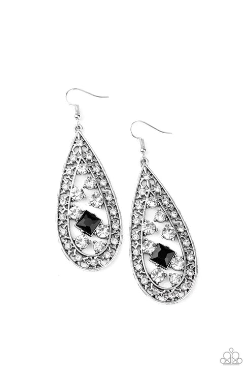 Drop-Dead Dazzle - Oversized Black Encrusted Square Cut/Teardrop Earrings E#2410