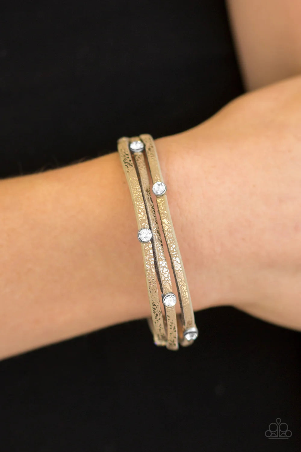 Drop A SHINE - Brown Metallic Shimmer Encrusted Leather Bracelet B#1164