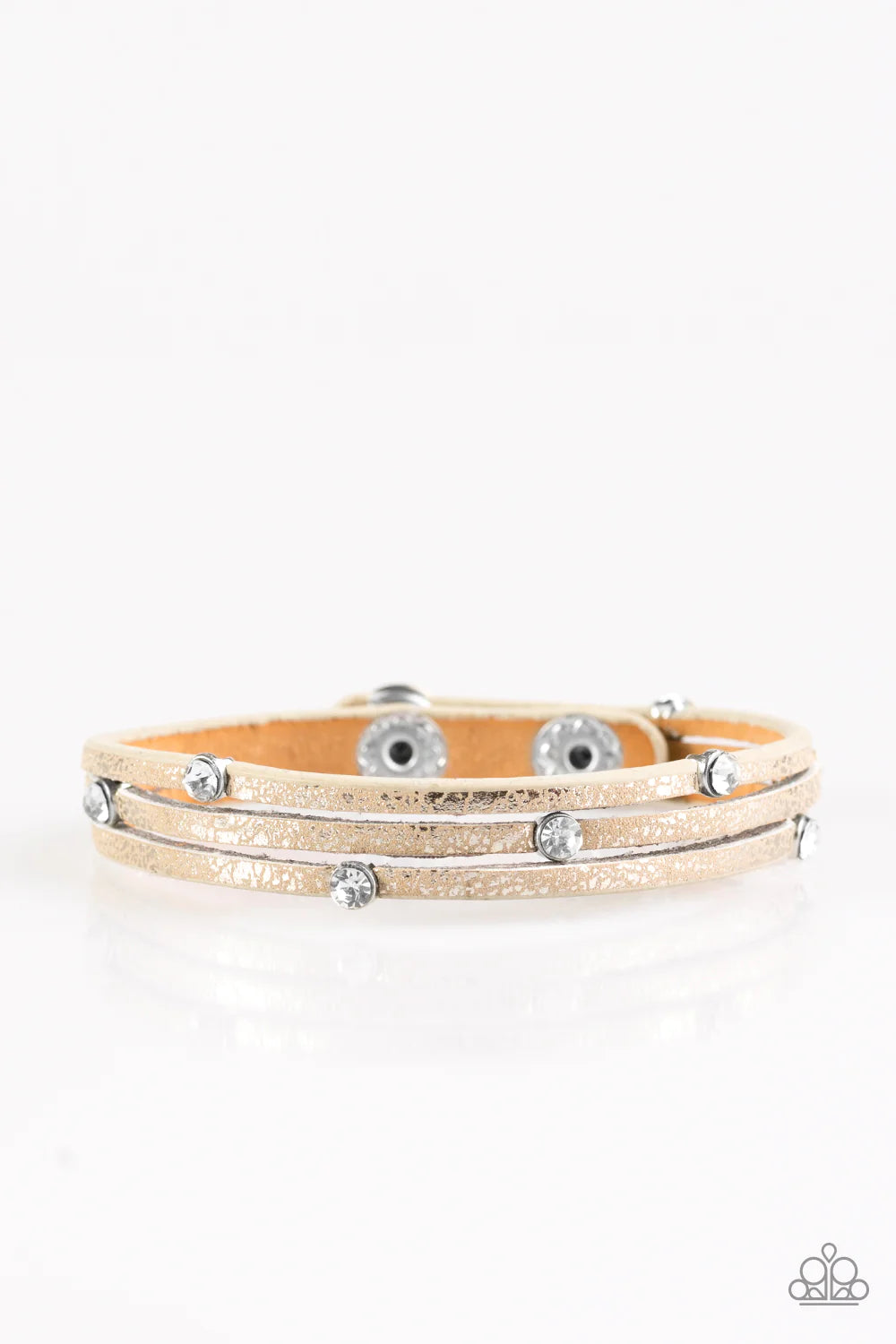 Drop A SHINE - Brown Metallic Shimmer Encrusted Leather Bracelet B#1164