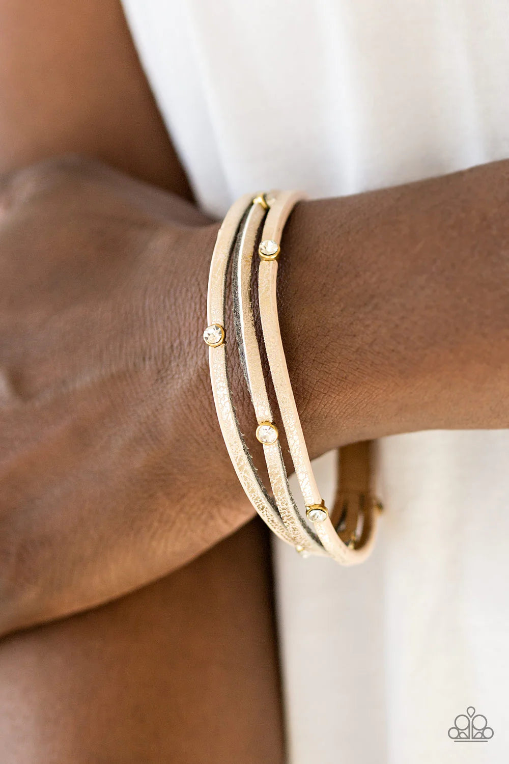 Drop A SHINE - Gold Metallic Shimmer Encrusted Leather Bracelet B#1163