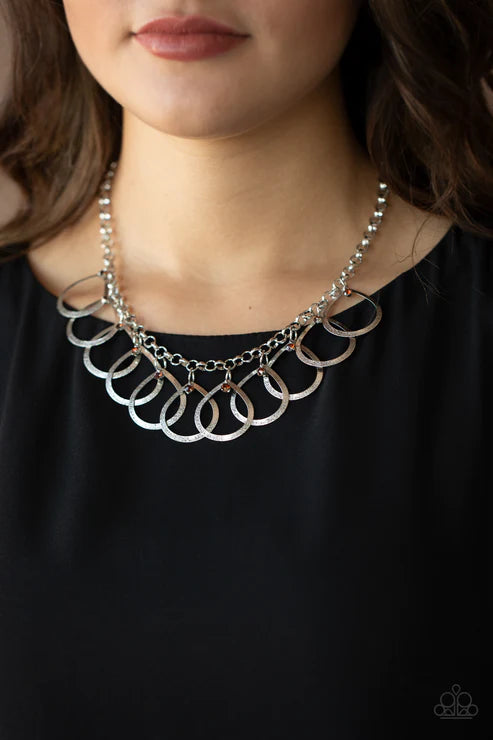 Drop by Drop - Brown Topaz Encrusted Shiny Hammered Teardrop Fringe Necklace N#1833