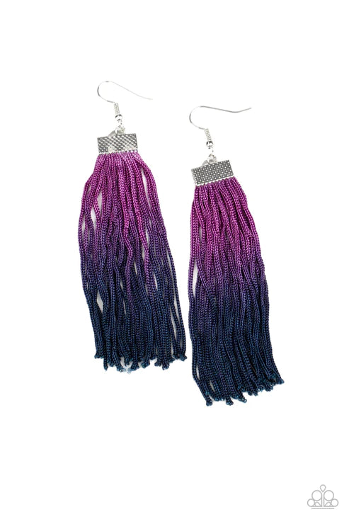 Dual Immersion - Purple (Magenta Purple/Blue Depths) Hammered Immersion Tassel Fringe Earrings E#2679