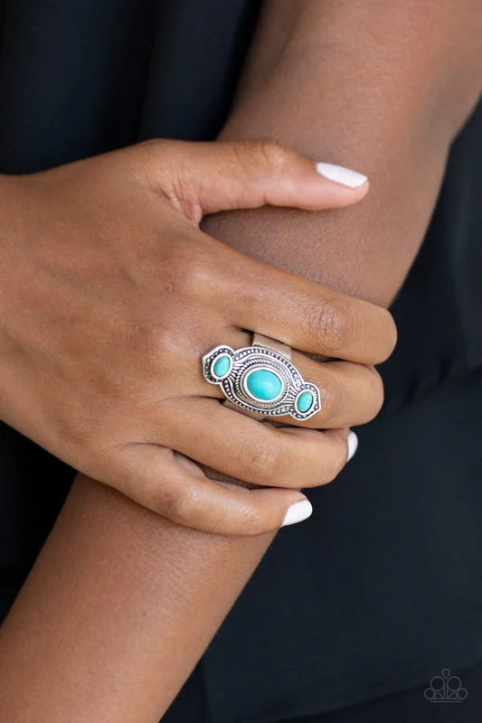 Dune Drifter - Oversized Blue Abstract Trio Textured Studded Stone Ring R#1059