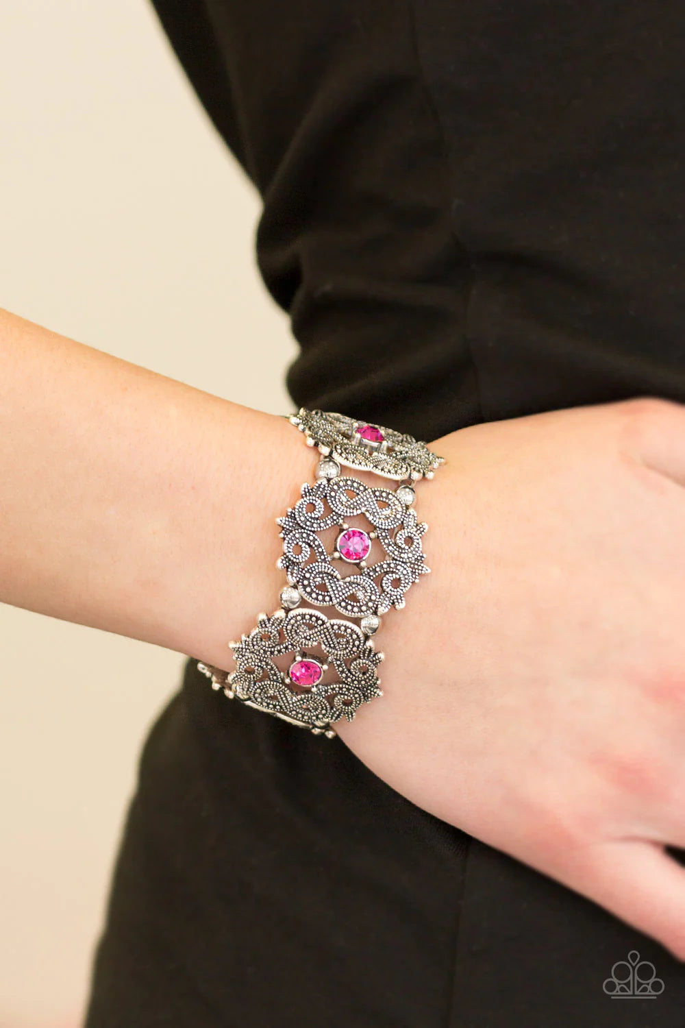 EMPRESS-ive Shimmer - Oversized Pink Studded Infused Ornate Whimsical Empress Bracelet B#894