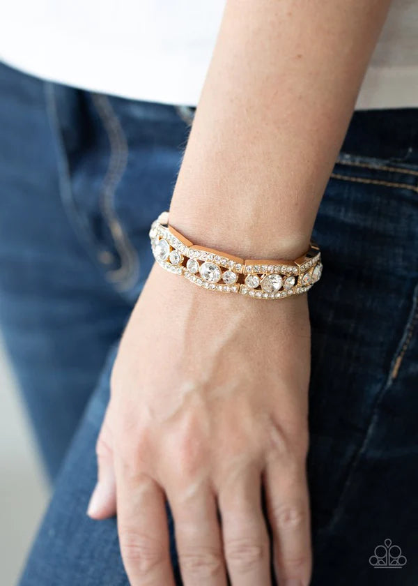 Easy On The ICE - Oversized Gold Trio Encrusted Flanked Bracelet B#523