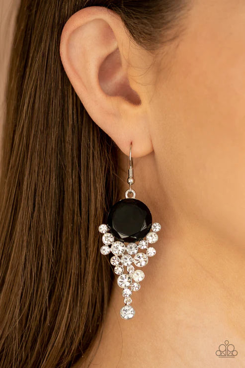 Elegantly Effervescent - Oversized Black Tumble Coalescing Lure Encrusted Earrings E#2407