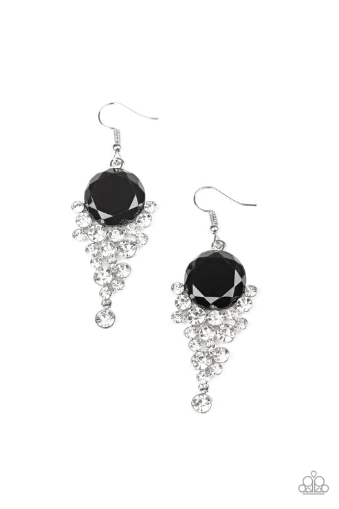Elegantly Effervescent - Oversized Black Tumble Coalescing Lure Encrusted Earrings E#2407