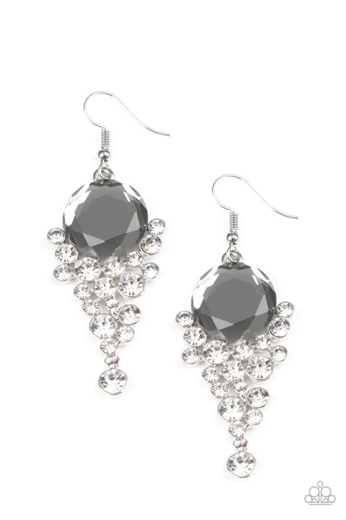 Elegantly Effervescent - Oversized Silver Tumble Coalescing Lure Encrusted Earrings E#2408