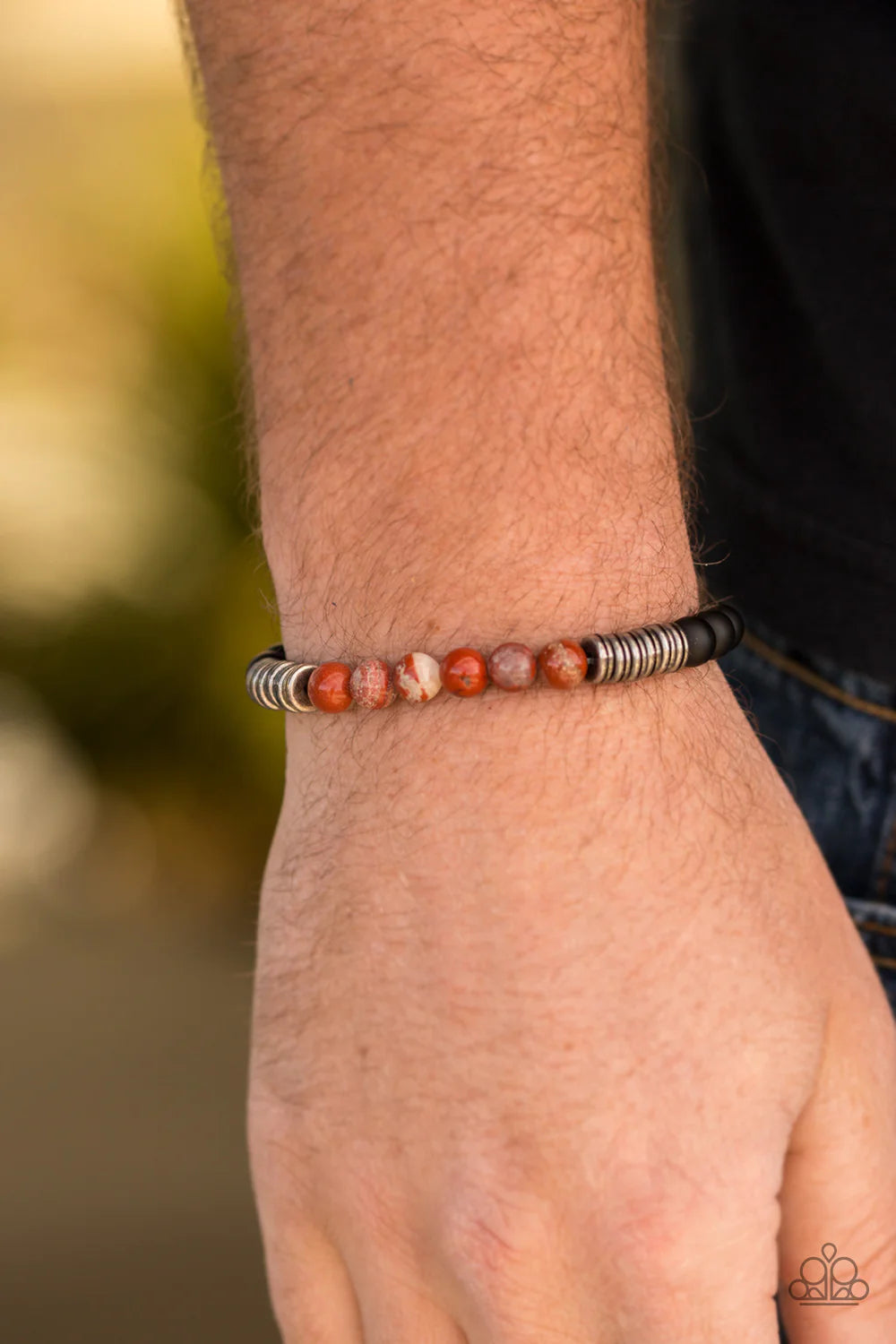 Energetic - Multi/Black Infused Antiqued Metallic Natural Stone Accent Urban Bracelet B#1117