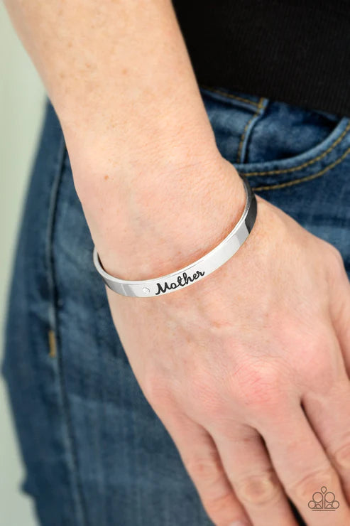 Every Day Is Mothers Day - Silver Engraved "Mother" Dotted Encrusted Cuff Bracelet B#1983