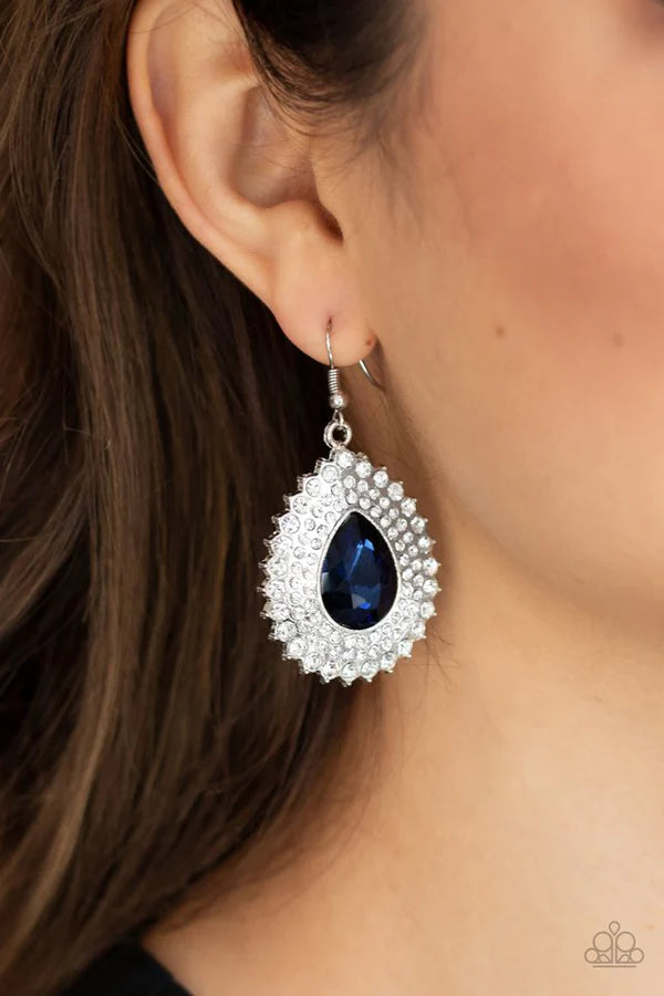 Exquisitely Explosive - Oversized Blue Ripple Encrusted Teardrop Earrings E#814