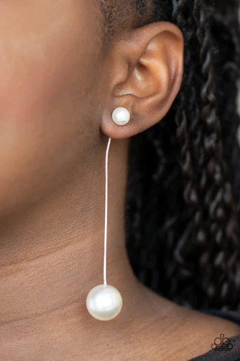 Extended Elegance - Oversized Silver/White Pearl Suspended Twist Earrings E#2453