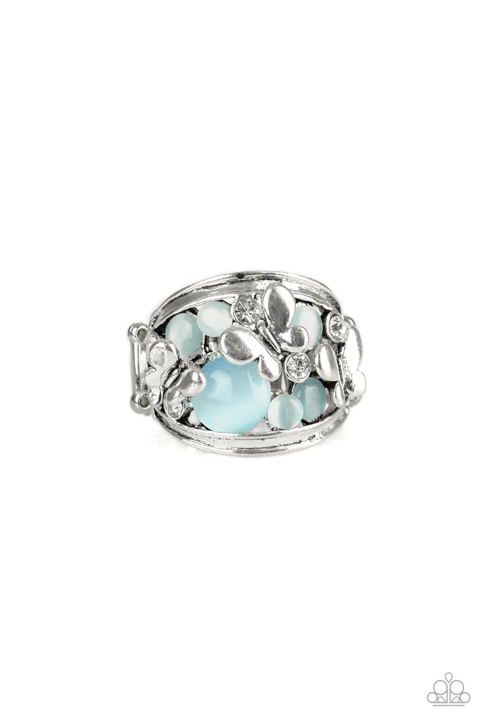 FLUTTER Me Up - Oversized Blue 3D Butterfly Flutter Cat's Eye Moonstone Encrusted Ring R#1231