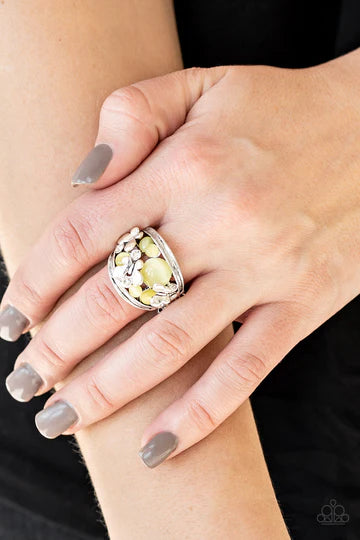 FLUTTER Me Up - Oversized Yellow 3D Butterfly Flutter Cat's Eye Moonstone Encrusted Ring R#1230