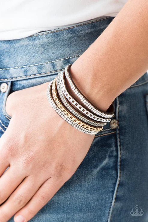 Fashion Fiend - Brown/White/Smoky/Gold Encrusted Industrial Suede Bracelet B#1706