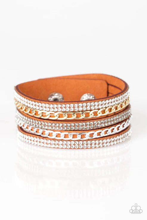 Fashion Fiend - Orange/White/Smoky/Gold Encrusted Industrial Suede Bracelet B#1726
