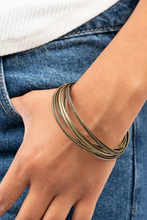 Suddenly Synced - Brass Rustic Textured Bracelet Stack B#489