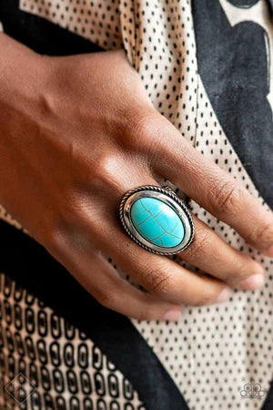 Canyon Sanctuary - Oversized Blue Oval Encircle Dotted Rope Textured Stone Ring R#430