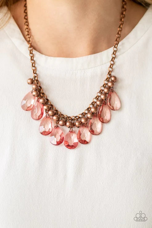 Fashionista Flair - Copper Glassy Crystal Teardrop Fringe Necklace N#2238