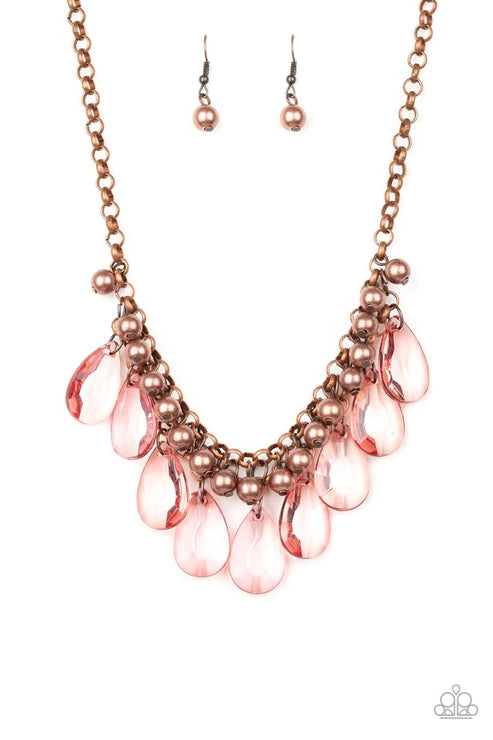 Fashionista Flair - Copper Glassy Crystal Teardrop Fringe Necklace N#2238