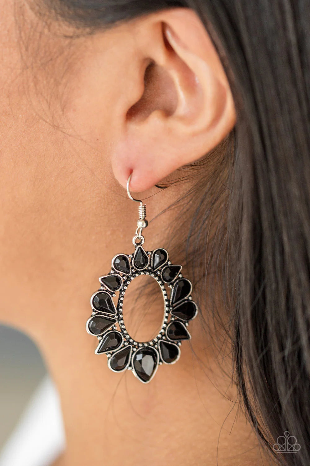 Fashionista Flavor - Black Faceted Studded Teardrop Hoop Earrings E#1387