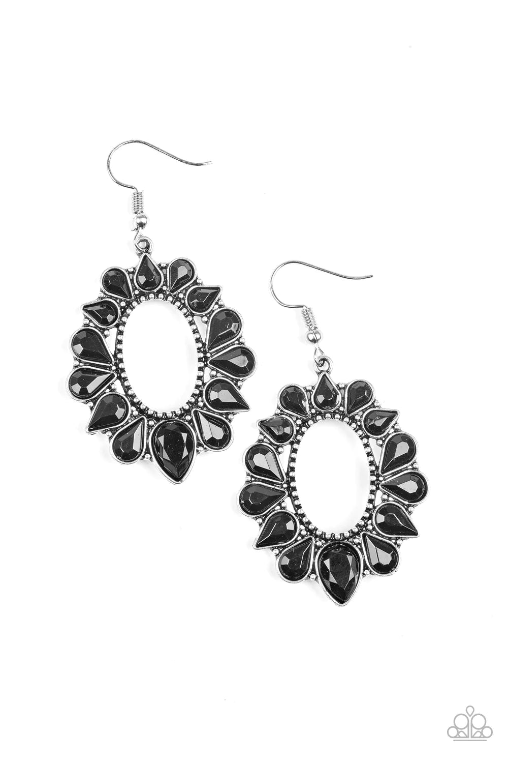 Fashionista Flavor - Black Faceted Studded Teardrop Hoop Earrings E#1387