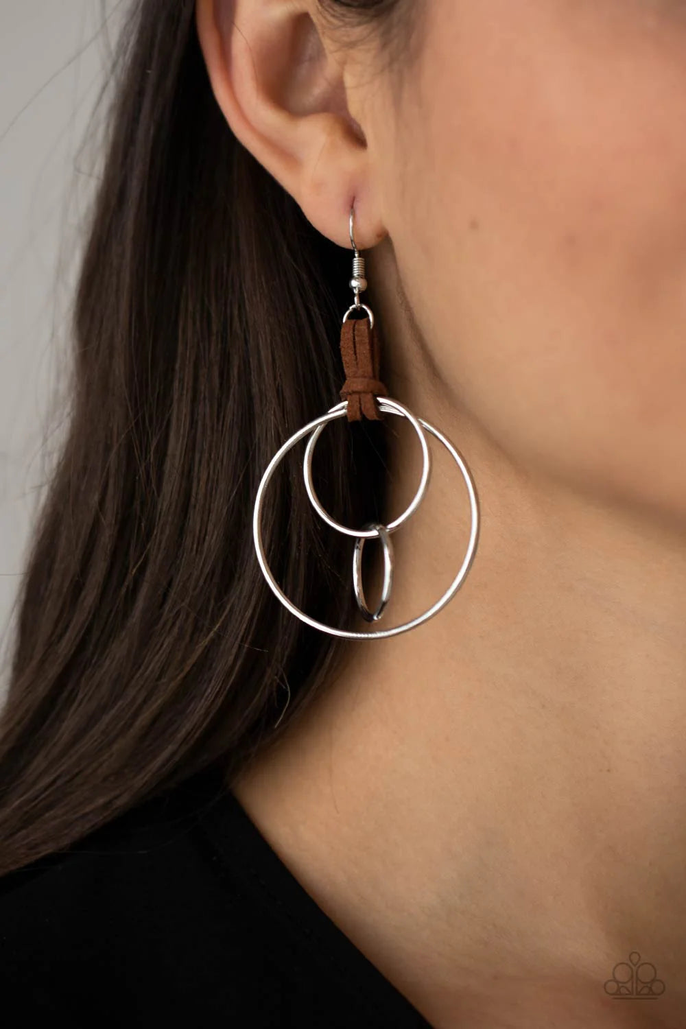 Fearless Fusion - Oversized Brown Knotted Suede Interlocked Rings Hoop Earrings E#821