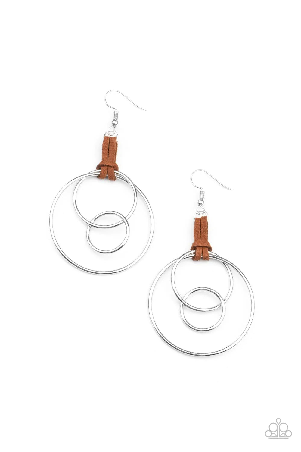 Fearless Fusion - Oversized Brown Knotted Suede Interlocked Rings Hoop Earrings E#821